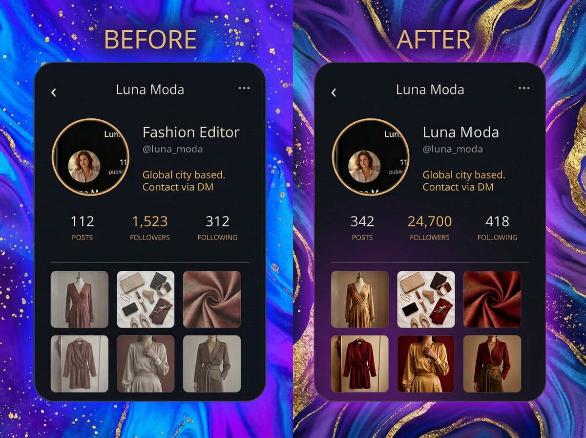 Before and after: Luna Moda from 1,523 to 24,700 followers