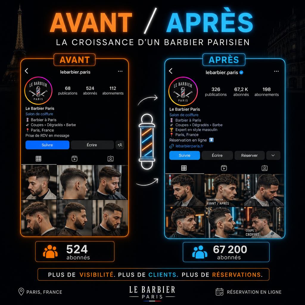 Avant et après barbier Paris : de 524 à 67 200 abonnés